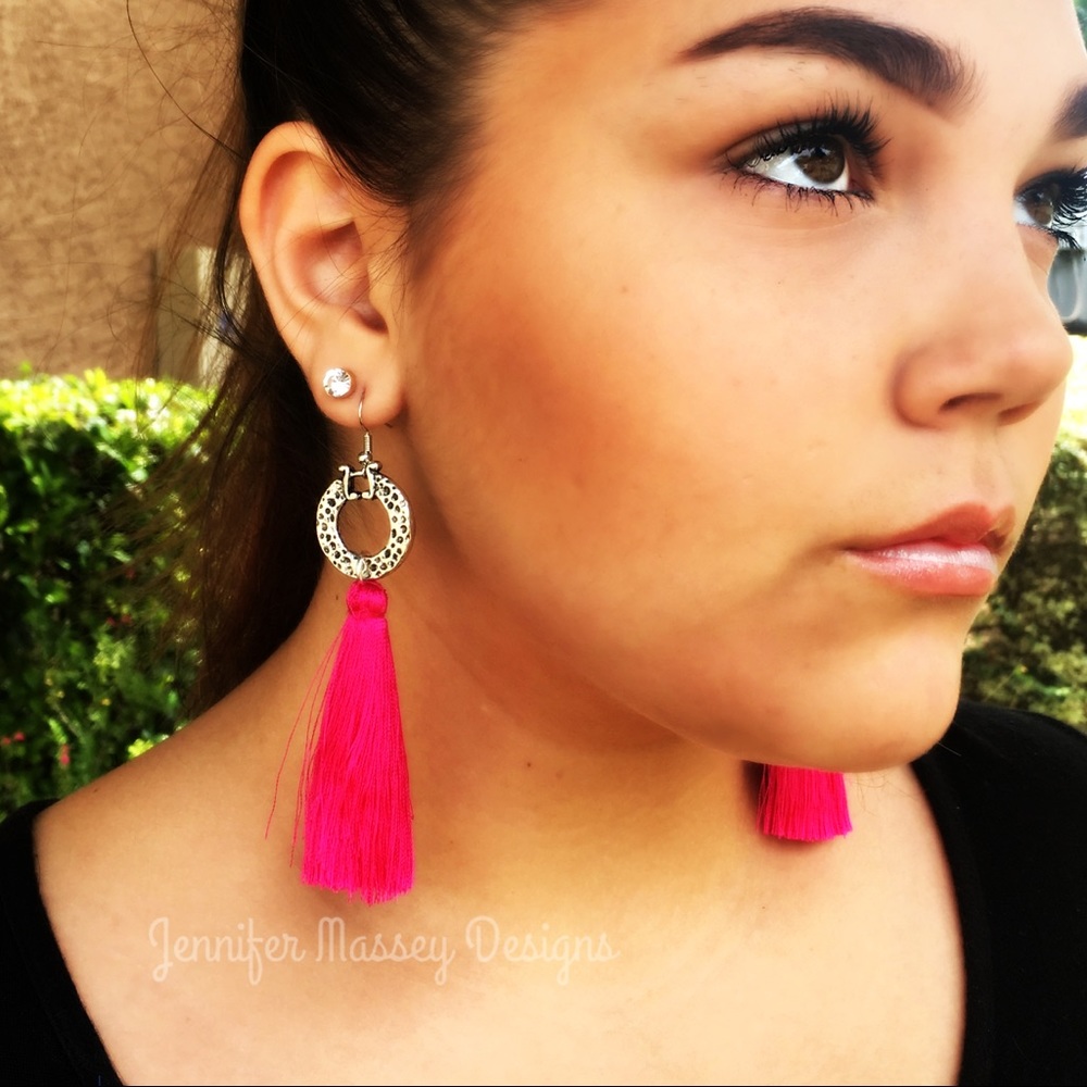 Pink tassel earrings